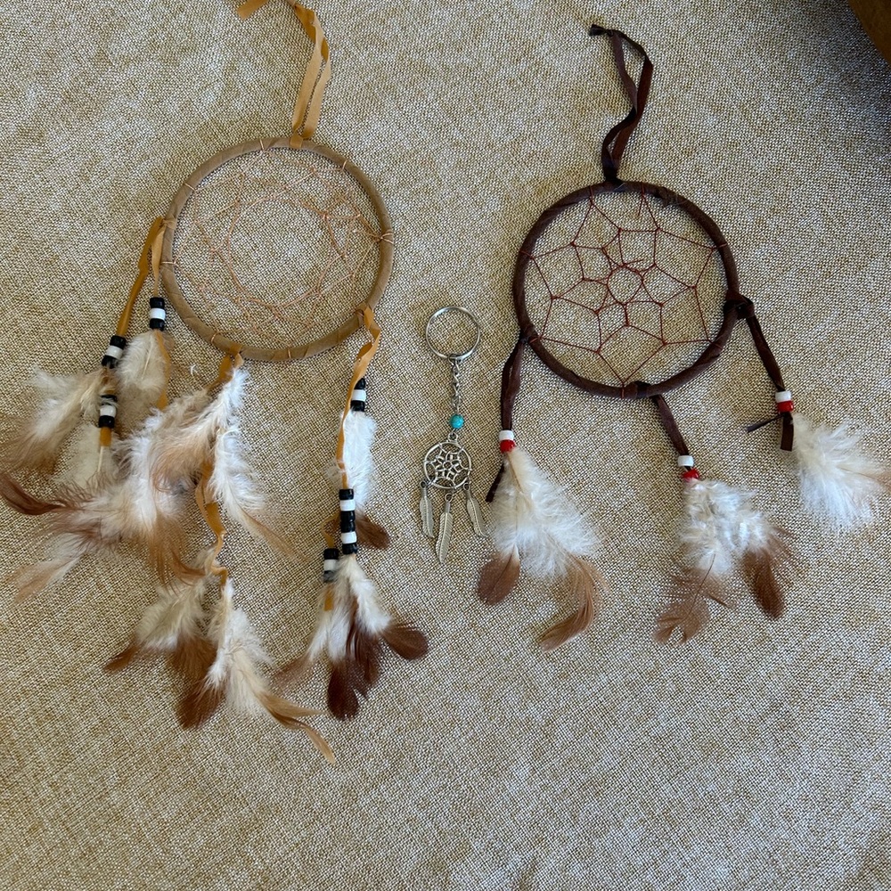 Set of 2 Dreamcatchers + Mini Keychain Boho Feather Wall Decor